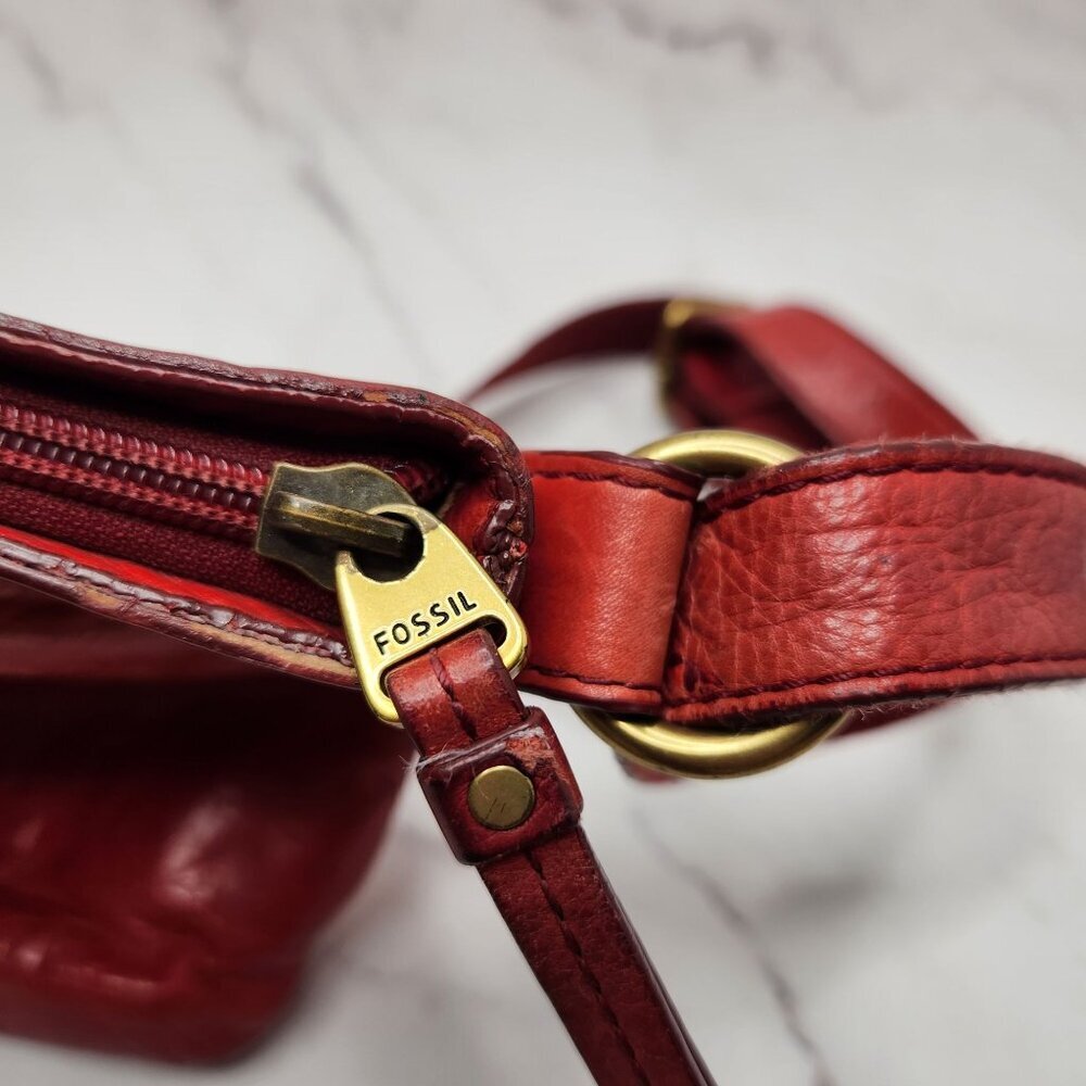 Fossil Crossbody Red Leather Bag Purse Bohemian Festival Classic Handbag - Picture 5 of 11